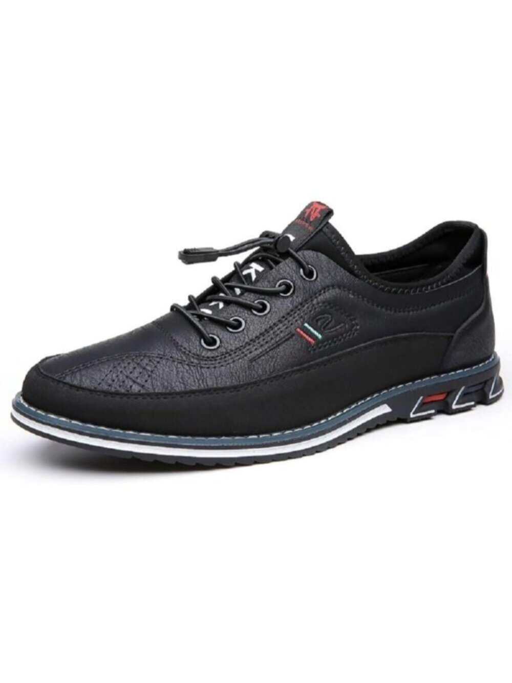 Men's Black Textured Pebbled Leather Lace-Up Pointed Toe Driving Loafers Shoes